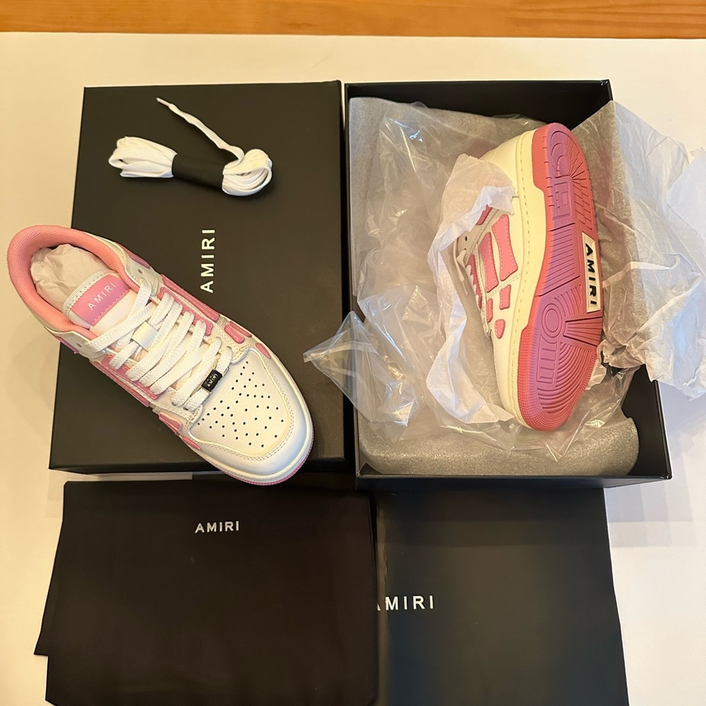 Amiri Pink and White Sneakers 
Worn once. 
Signs of wear at bottom & is minimal.